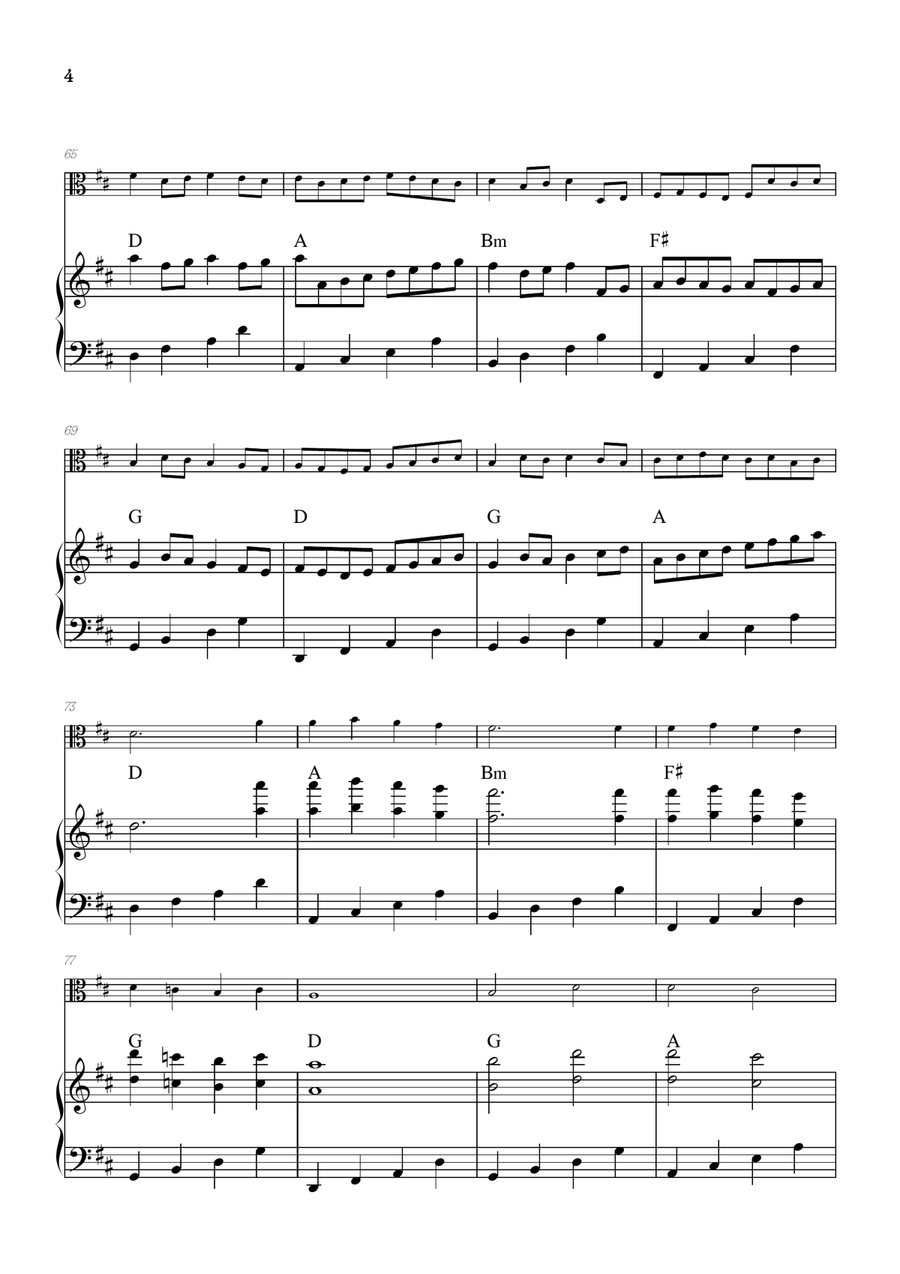 Pachelbel Canon in D • viola sheet music with piano accompaniment and chords Viola scores gallery preview page 4