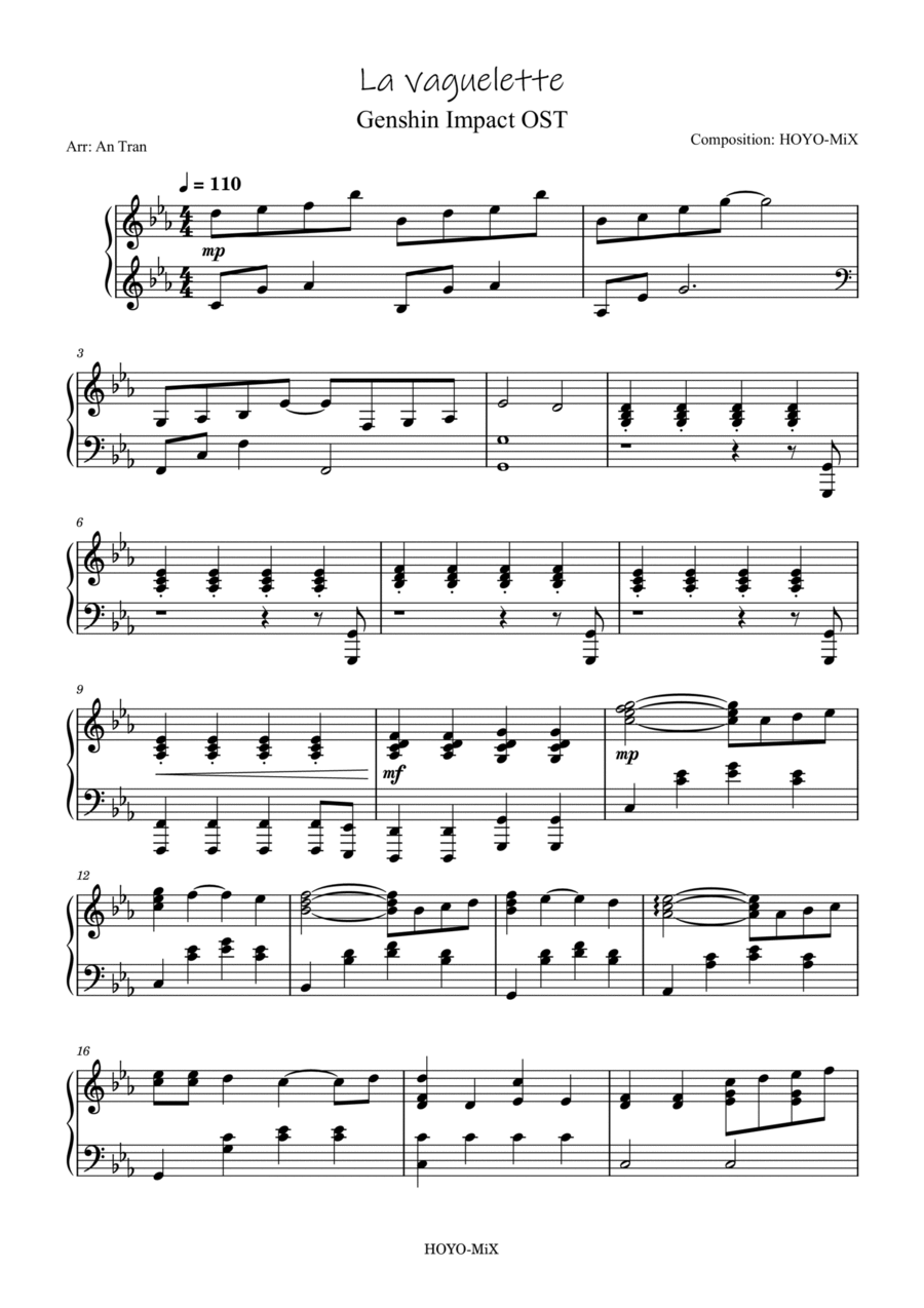 La vaguelette - Genshin Impact OST Piano Solo scores gallery preview page 1