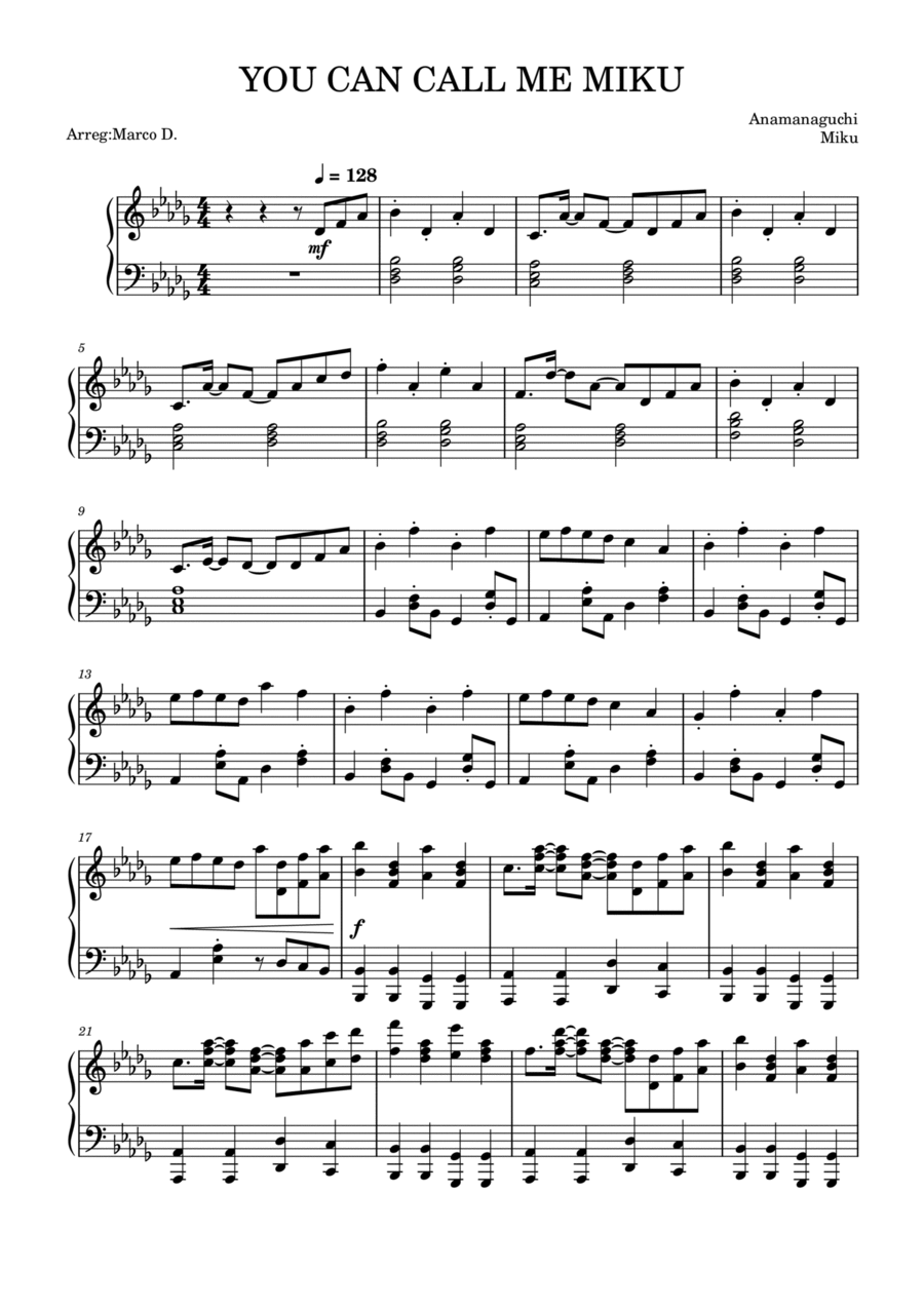 YOU CAN CALL ME MIKU Piano Solo scores gallery preview page 1