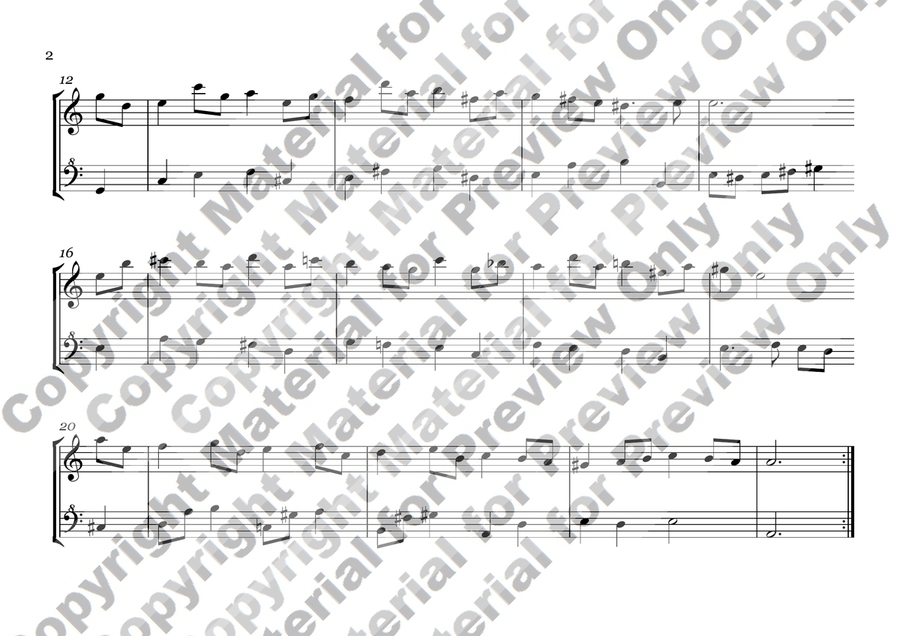 Bourrée - BWV 1067 - Duet for Alto and Bass Recorder - Landscape Woodwind Duet scores gallery preview page 2