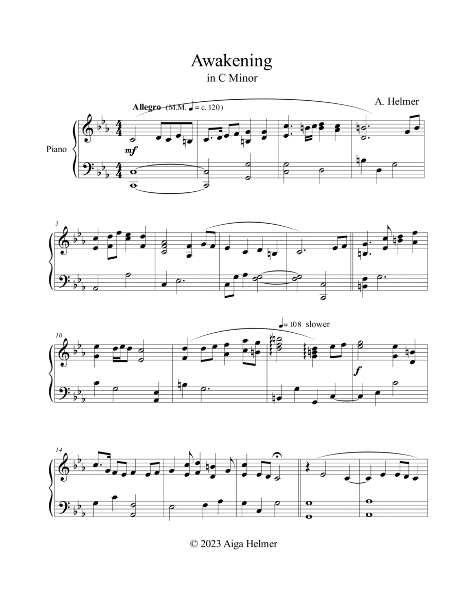 Awakening in C Minor for Piano Piano Solo scores gallery preview page 1