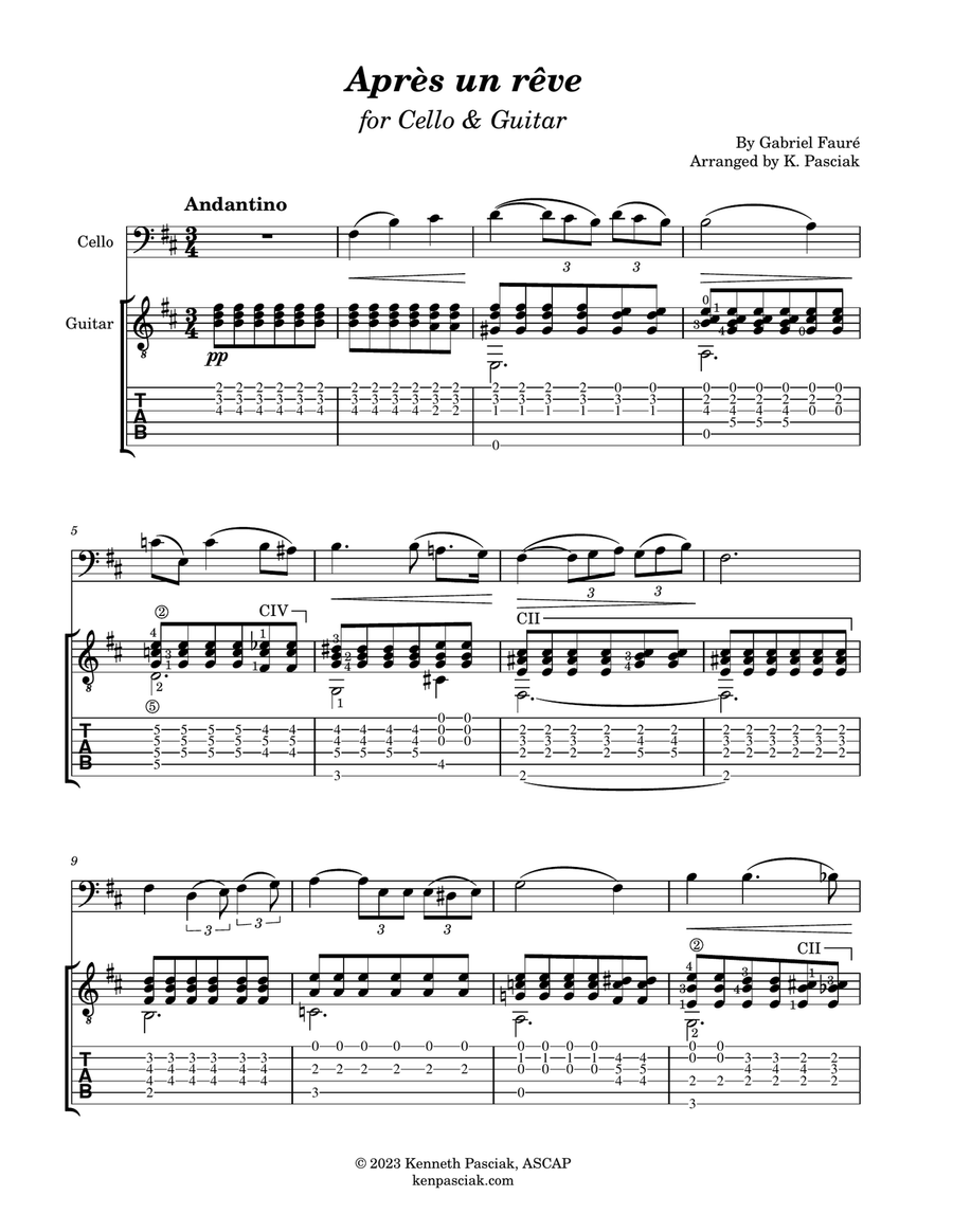 Après un rêve (for Cello & Guitar) String Duet scores gallery preview page 3