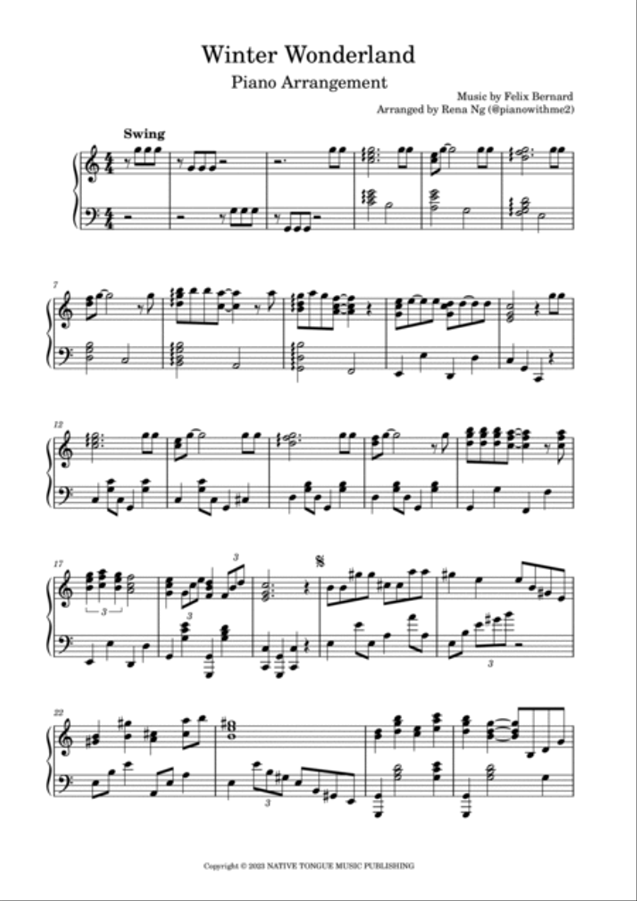 Winter Wonderland Piano Solo scores gallery preview page 2