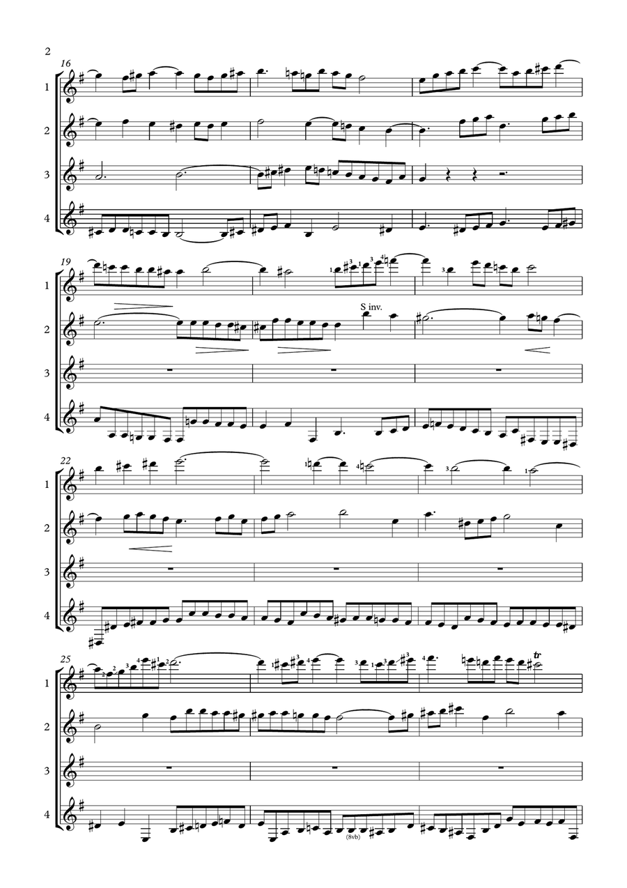 J S Bach Fugue 14 (Well-Tempered Clavier) for guitar quartet Guitar Ensemble scores gallery preview page 2
