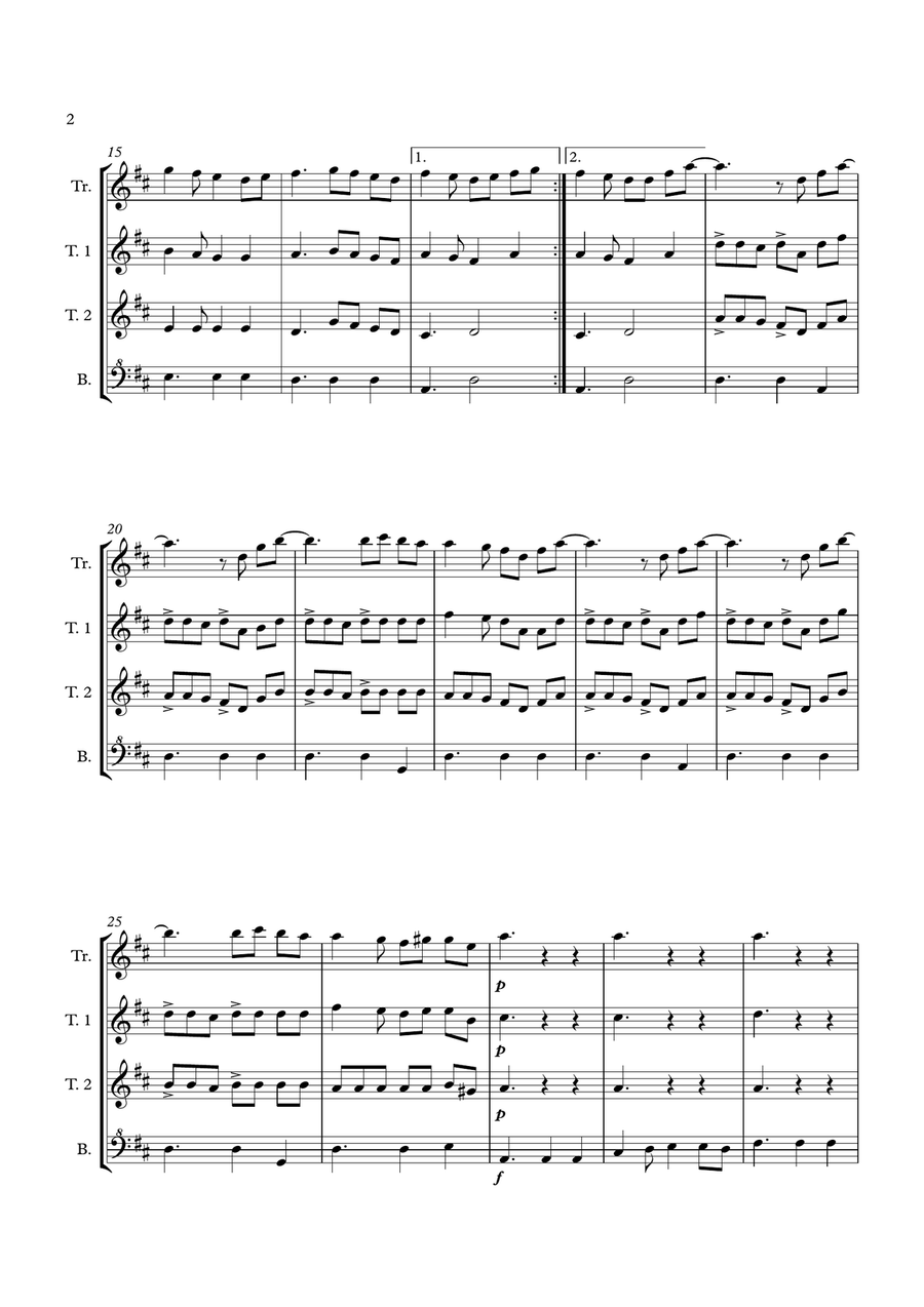 Three pieces for recorder quartet: 'Milo mou kokkino', 'Mirabeau Bridge', 'Fiesta' Alto Recorder scores gallery preview page 4