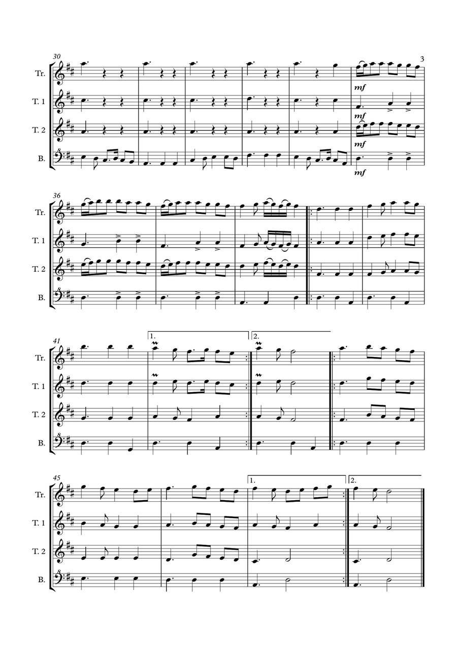 Three pieces for recorder quartet: 'Milo mou kokkino', 'Mirabeau Bridge', 'Fiesta' Alto Recorder scores gallery preview page 5