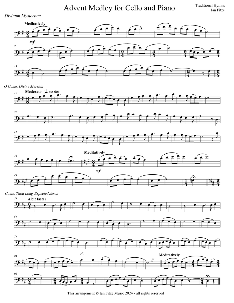 Advent Hymn Medley for Cello and Piano Chamber Music scores gallery preview page 2