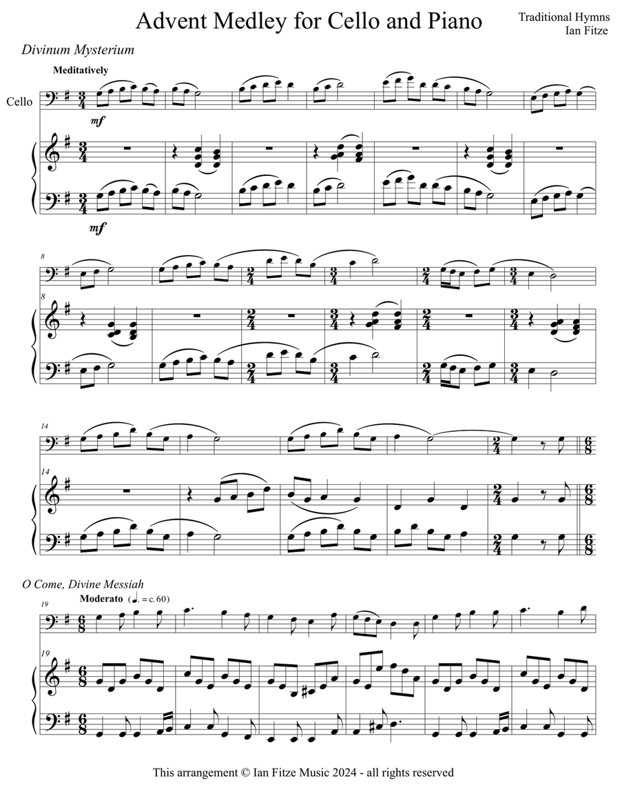 Advent Hymn Medley for Cello and Piano Chamber Music scores gallery preview page 3