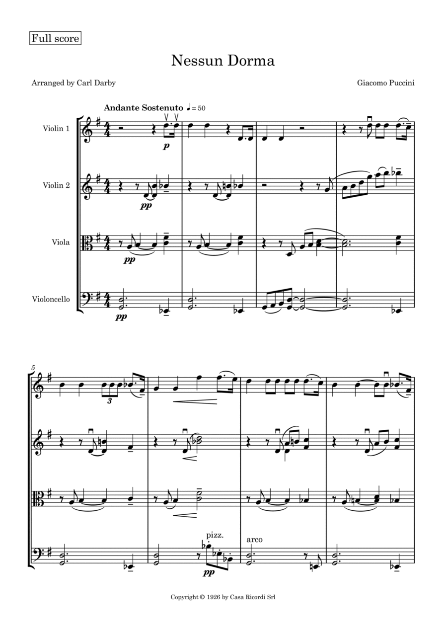 Nessun Dorma Cello scores gallery preview page 1