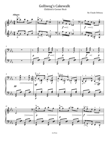 Debussy - Golliwog's Cakewalk - Children's Corner No.6 - Original For Piano Solo With Fingered
