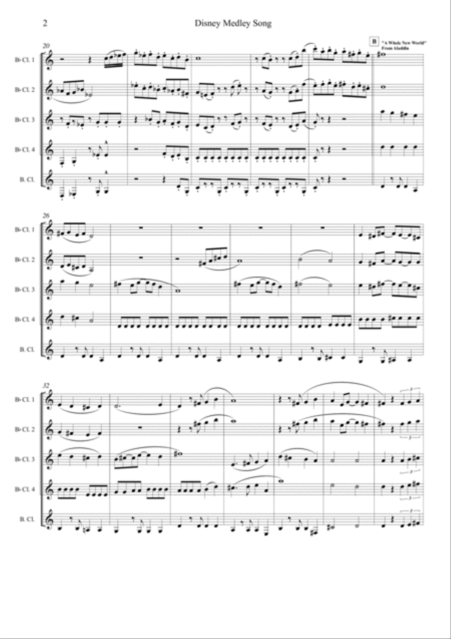 Disney medley song for Clarinet Quintet Bass Clarinet scores gallery preview page 2