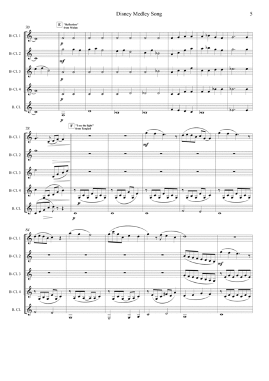 Disney medley song for Clarinet Quintet Bass Clarinet scores gallery preview page 5