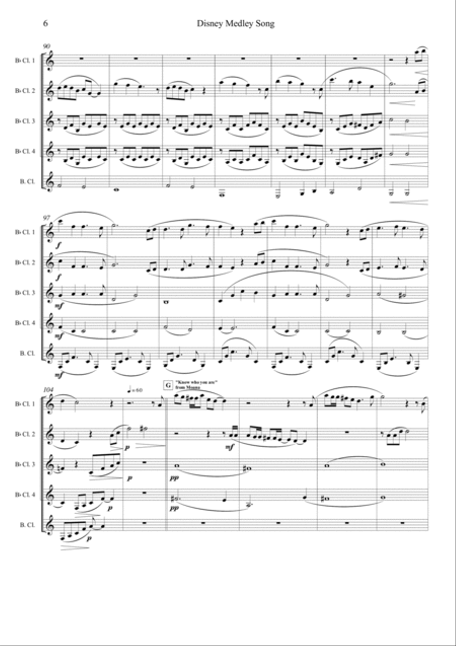 Disney medley song for Clarinet Quintet Bass Clarinet scores gallery preview page 6