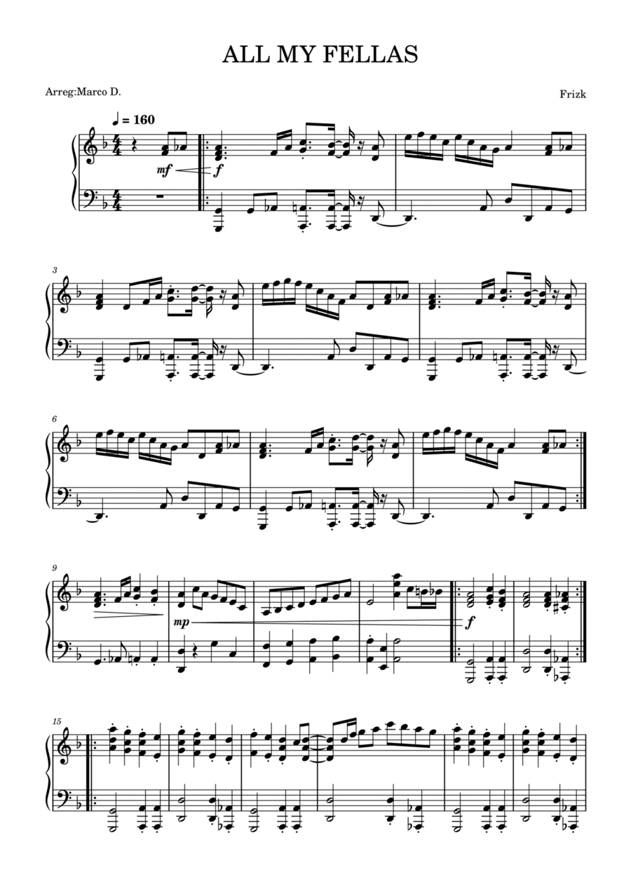 ALL MY FELLAS Piano Solo scores gallery preview page 1