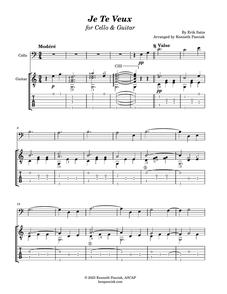 Je Te Veux (for Cello and Guitar) String Duet scores gallery preview page 3