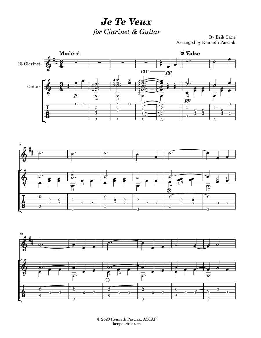 Je Te Veux (for Clarinet & Guitar) B-Flat Clarinet scores gallery preview page 3