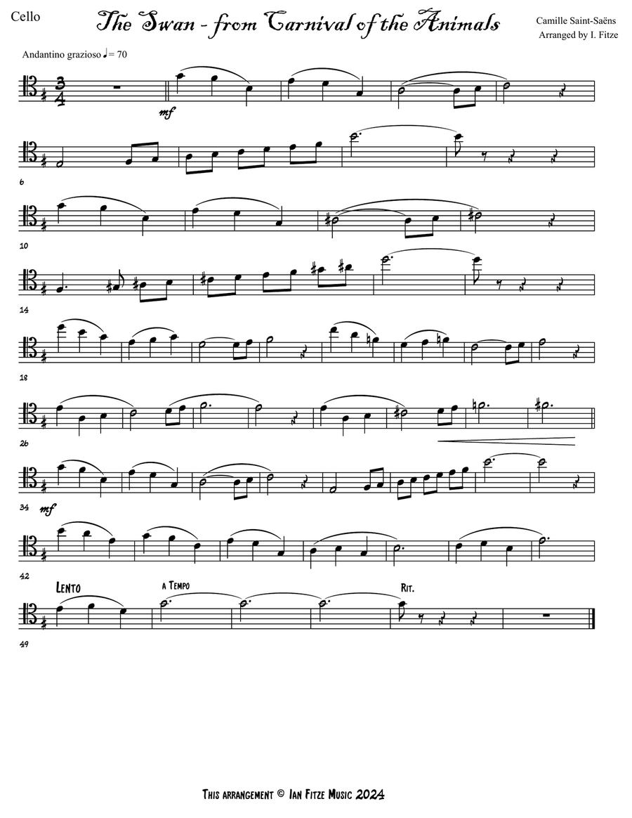 'The Swan' from Carnival of the Animals 'The Swan' from Carnival of the Animals Piano scores gallery preview page 2