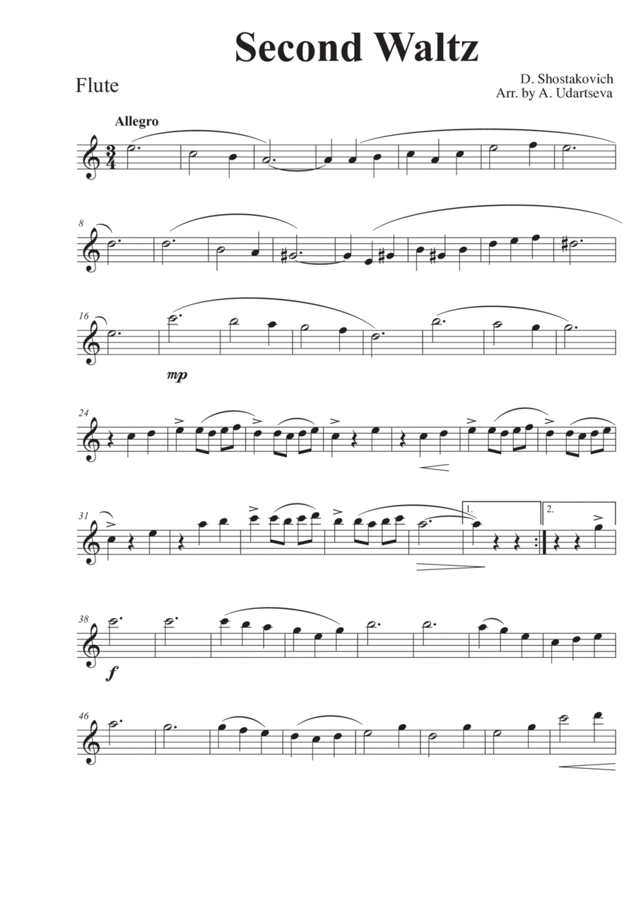 Second Waltz Flute Solo scores gallery preview page 1