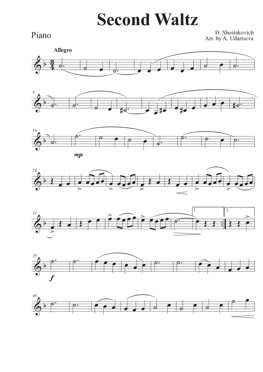 Second Waltz - Easy Piano Easy Piano scores gallery preview page 1