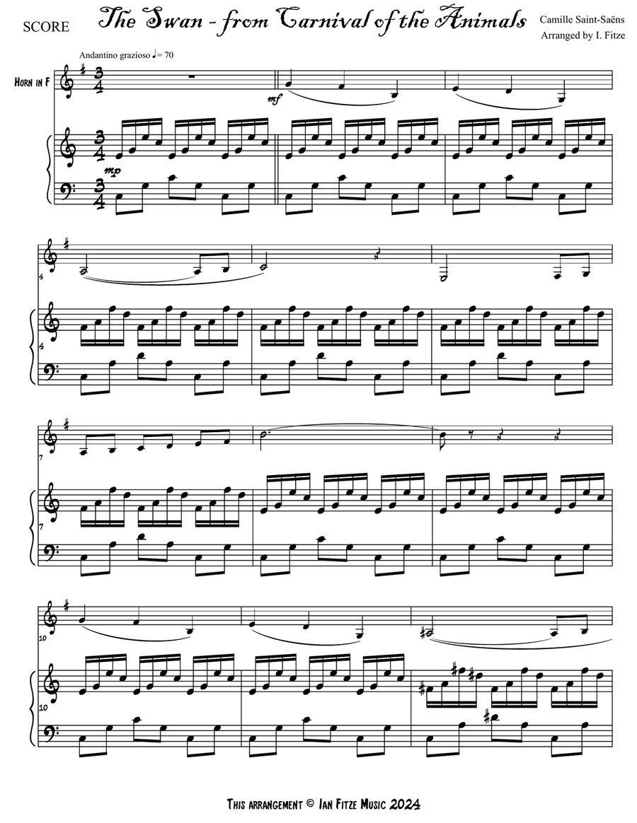 'The Swan' from Carnival of the Animals Piano scores gallery preview page 3