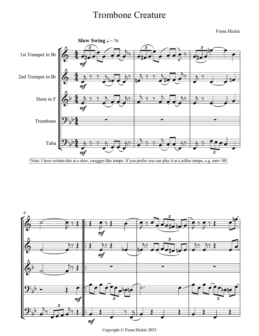 Trombone Creature Trombone Creature Brass Ensemble scores gallery preview page 2