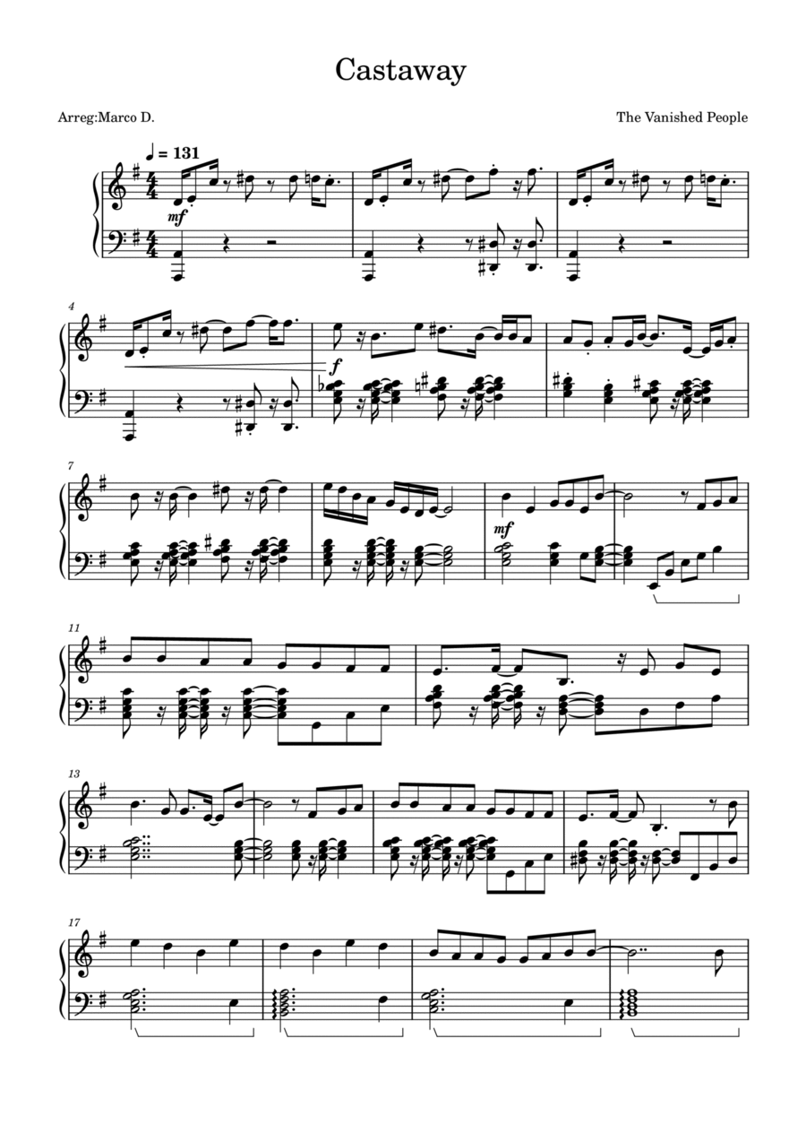 Castaway Piano Solo scores gallery preview page 1