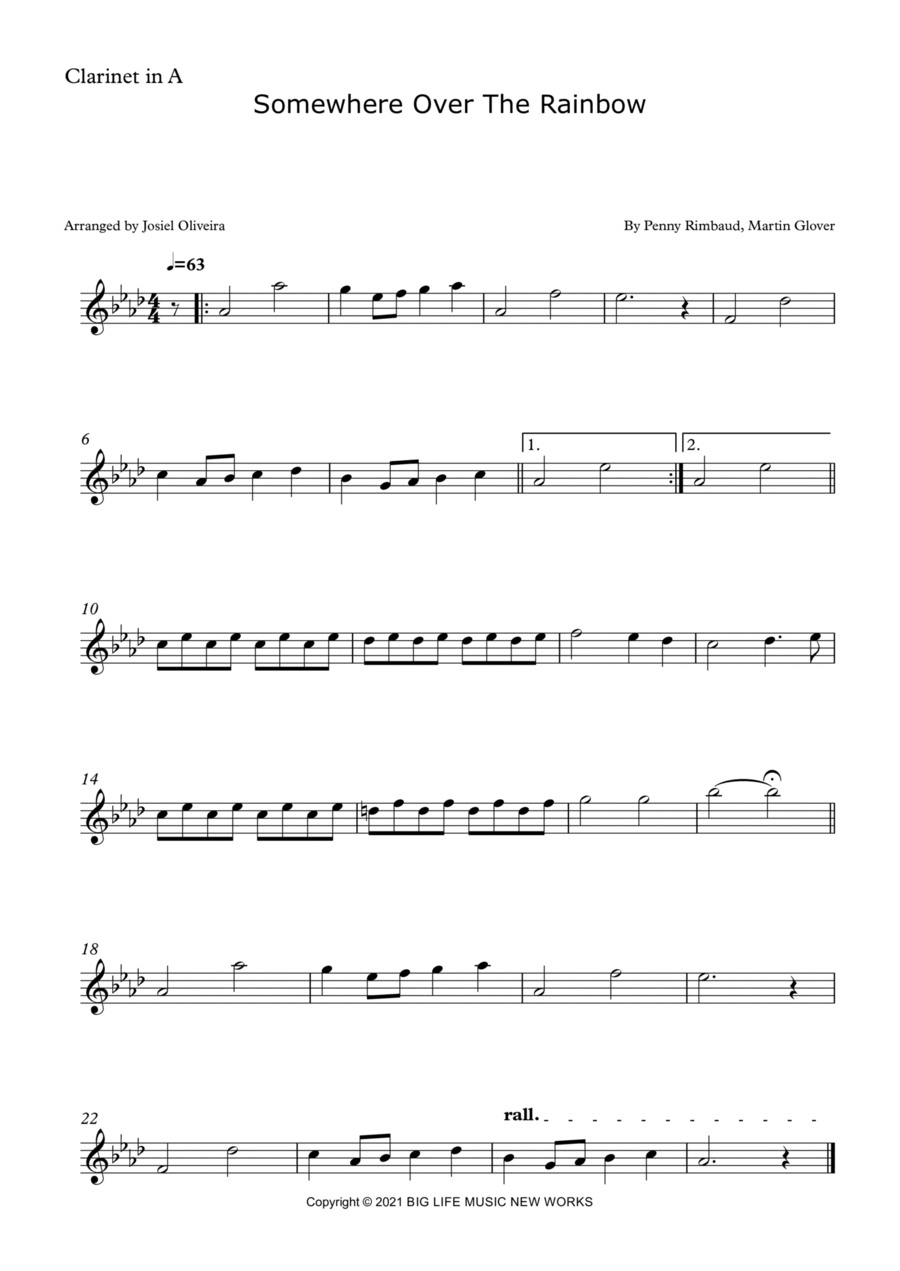 Somewhere Over The Rainbow A Clarinet scores gallery preview page 1