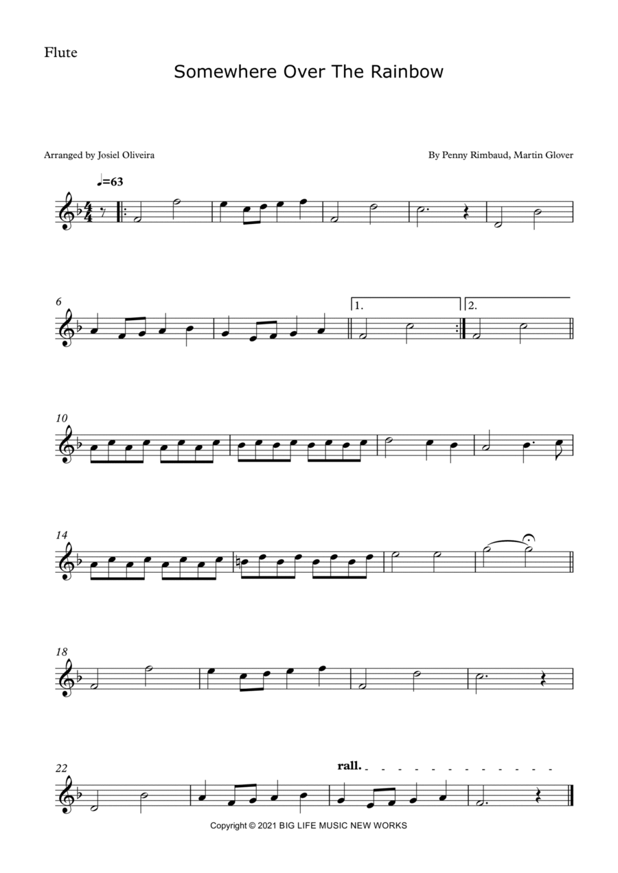 Somewhere Over The Rainbow Flute Solo scores gallery preview page 1