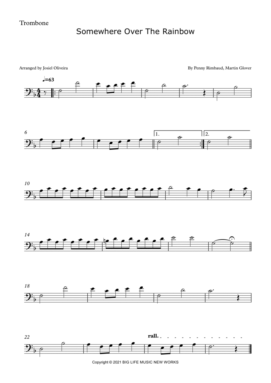 Somewhere Over The Rainbow Trombone Solo scores gallery preview page 1