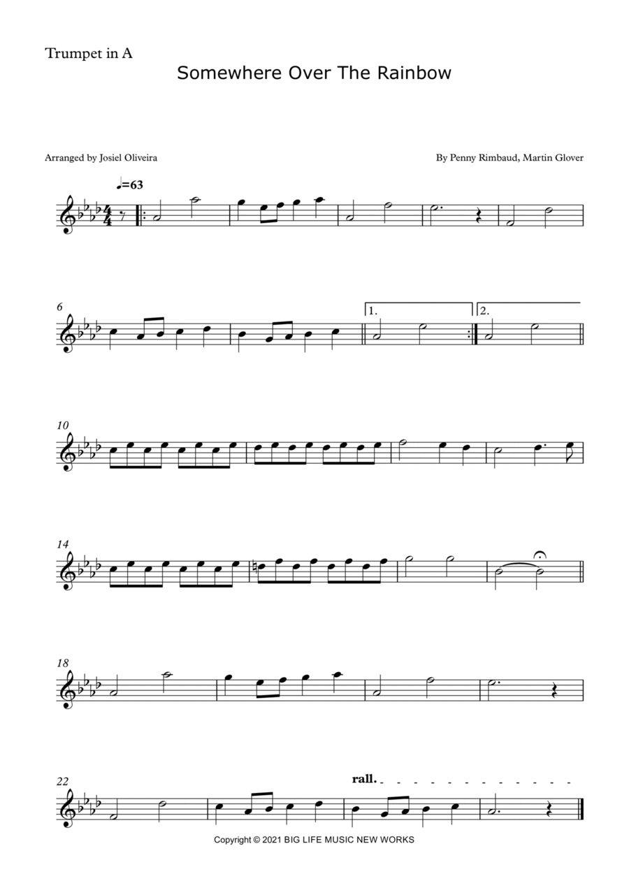 Somewhere Over The Rainbow C Trumpet scores gallery preview page 1
