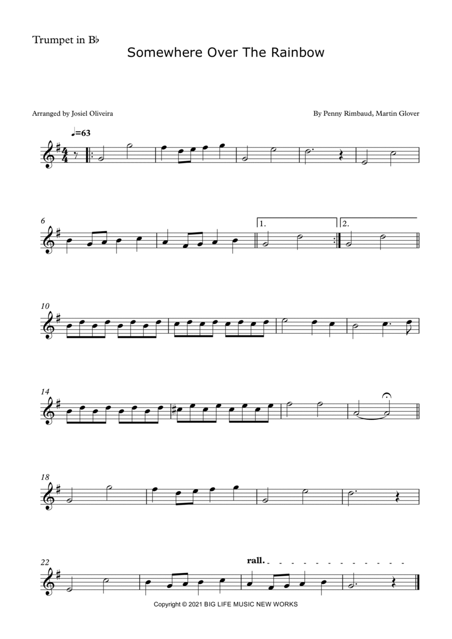 Somewhere Over The Rainbow B-Flat Trumpet scores gallery preview page 1