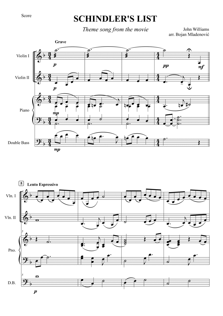 Schindler's list - Theme song from the movie Double Bass scores gallery preview page 1