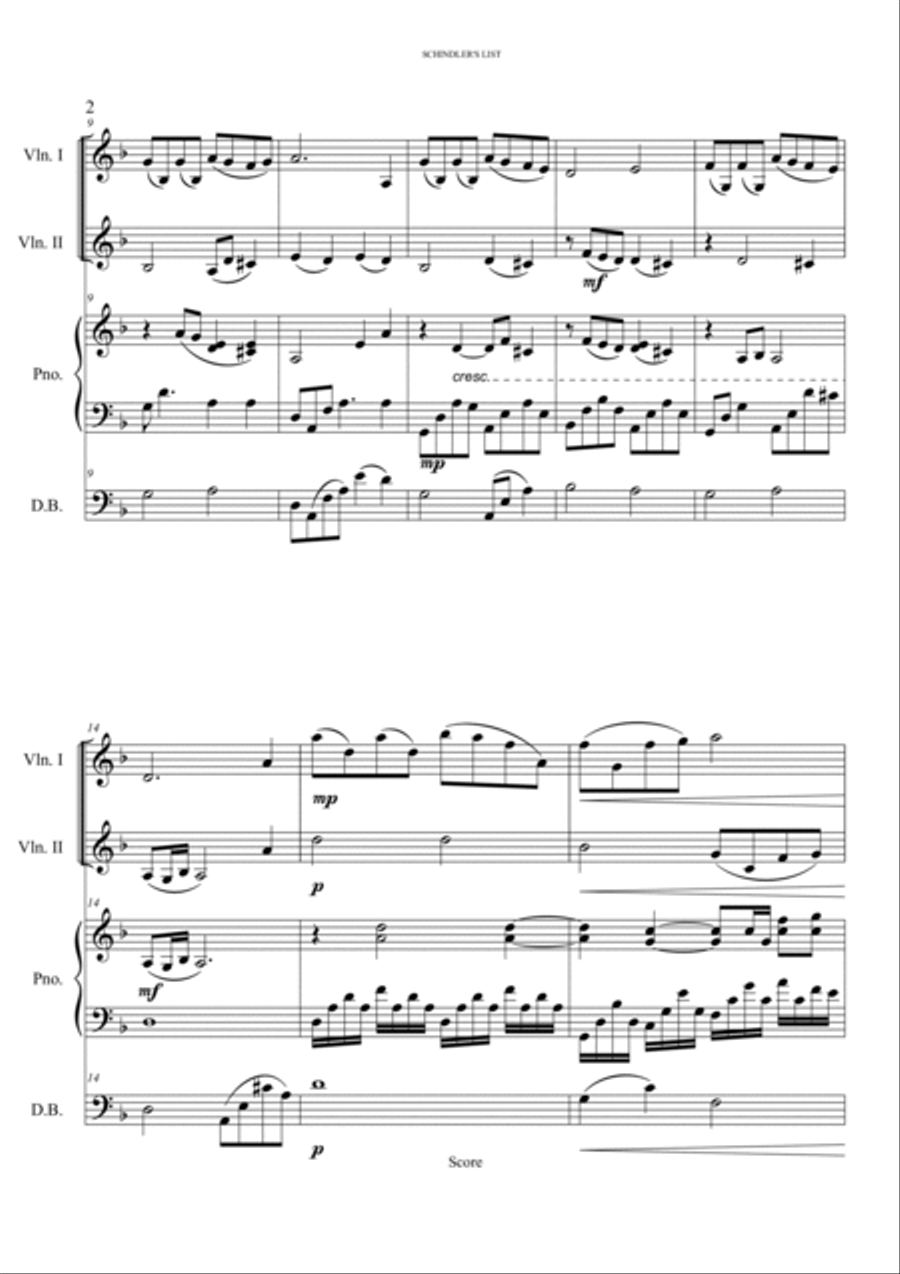 Schindler's list - Theme song from the movie Double Bass scores gallery preview page 2