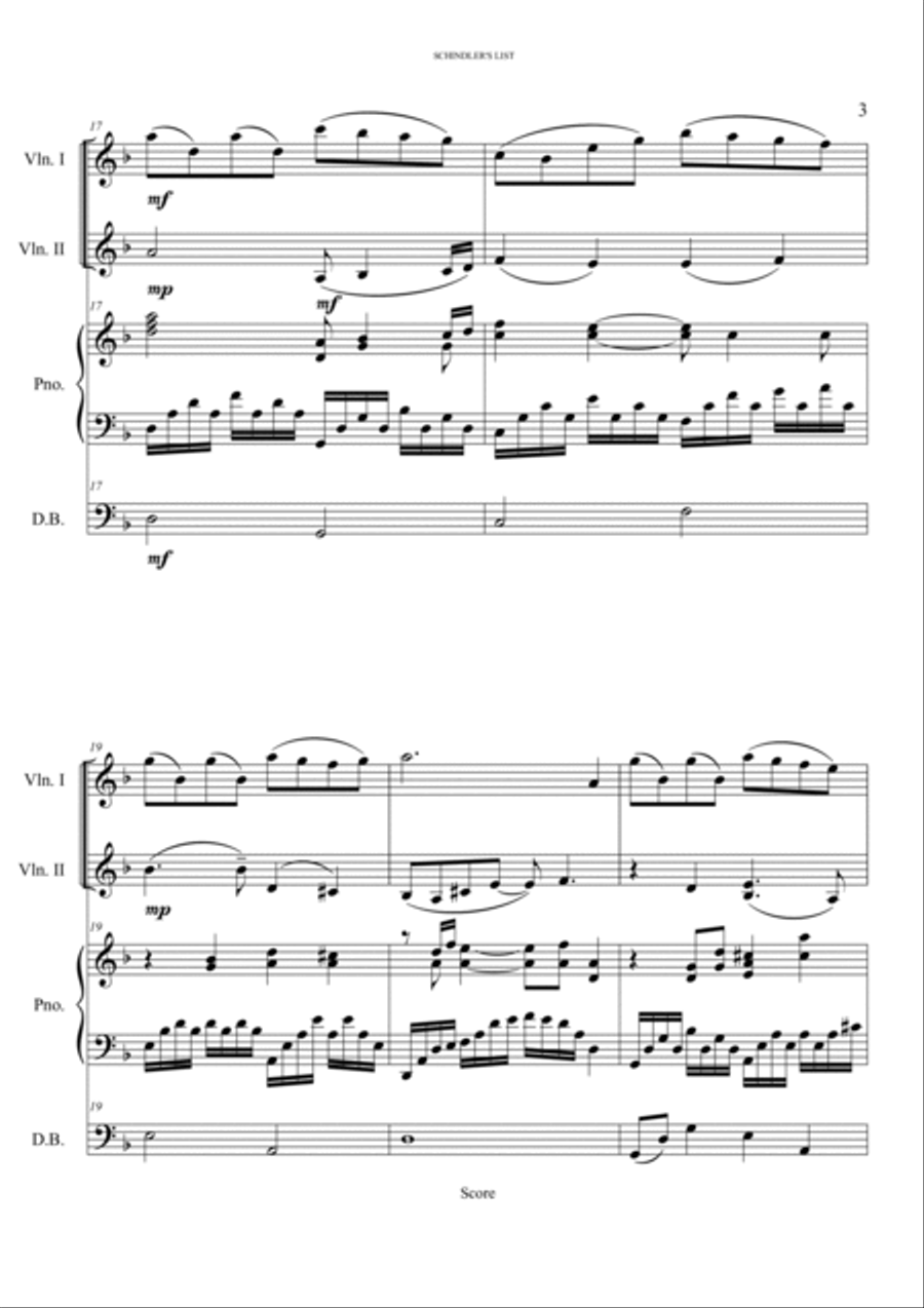 Schindler's list - Theme song from the movie Double Bass scores gallery preview page 3