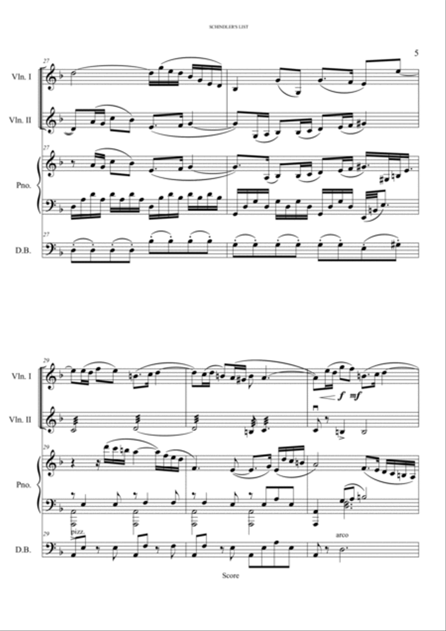 Schindler's list - Theme song from the movie Double Bass scores gallery preview page 5