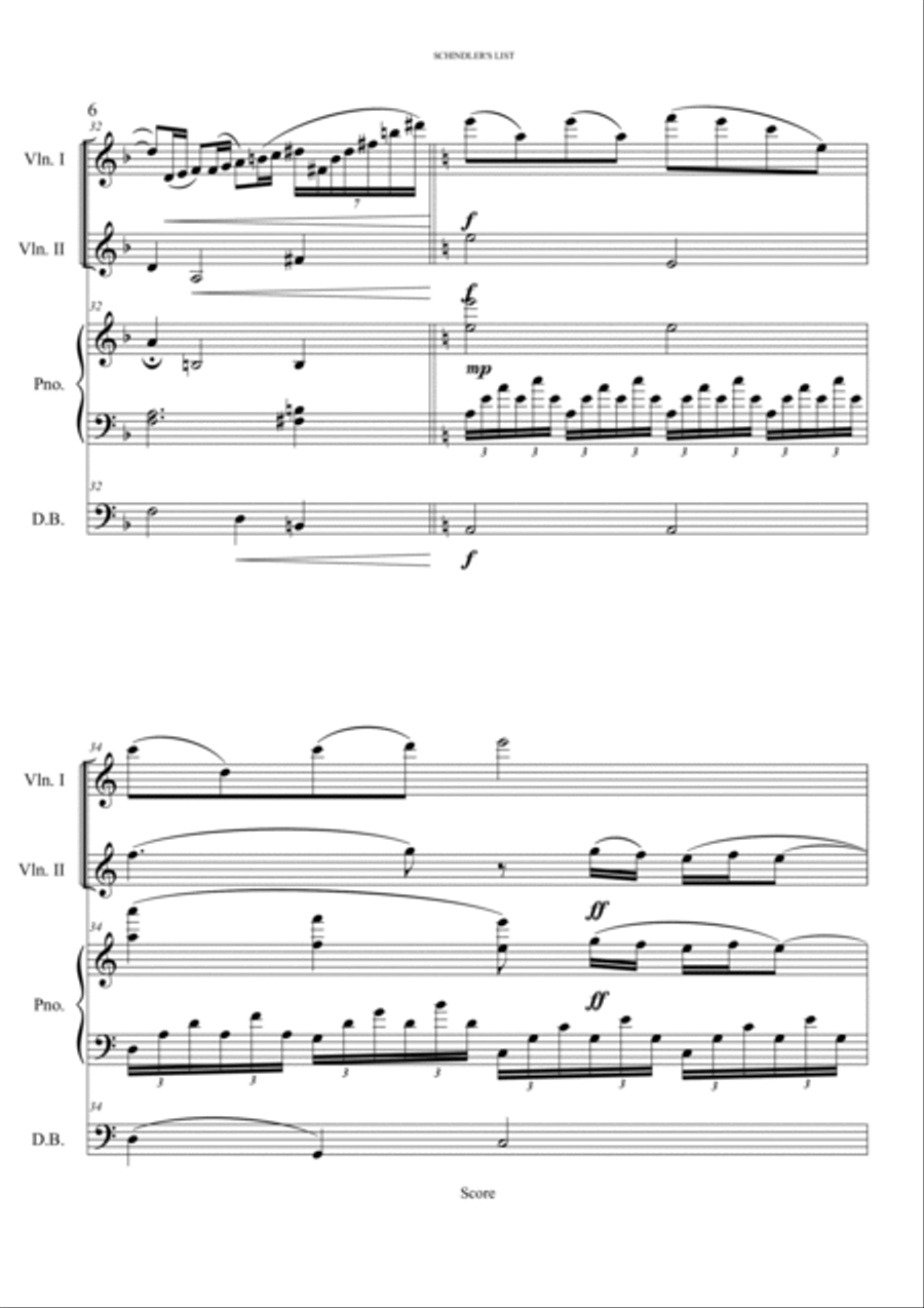 Schindler's list - Theme song from the movie Double Bass scores gallery preview page 6