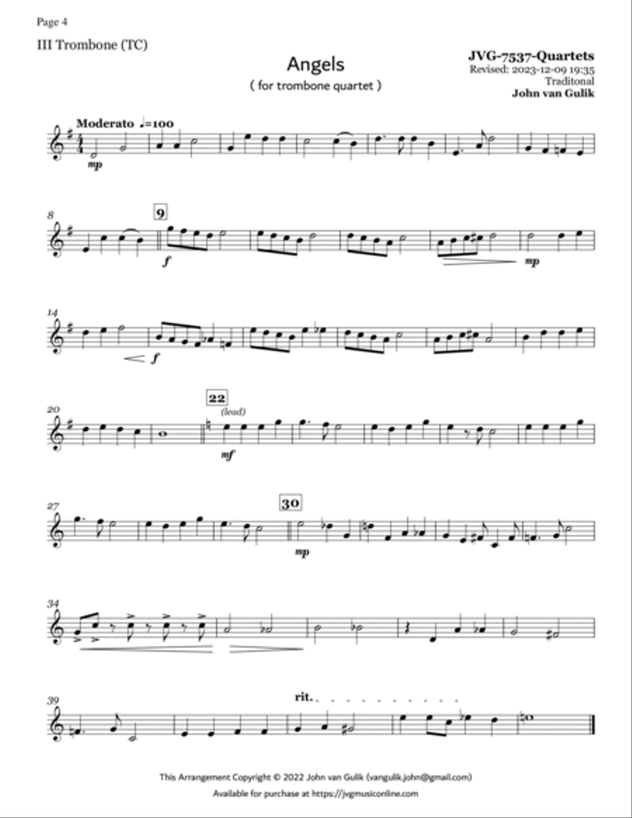 Trombone Quartets For Christmas Vol 1 - Part 3 - Treble Clef Brass Quartet scores gallery preview page 4
