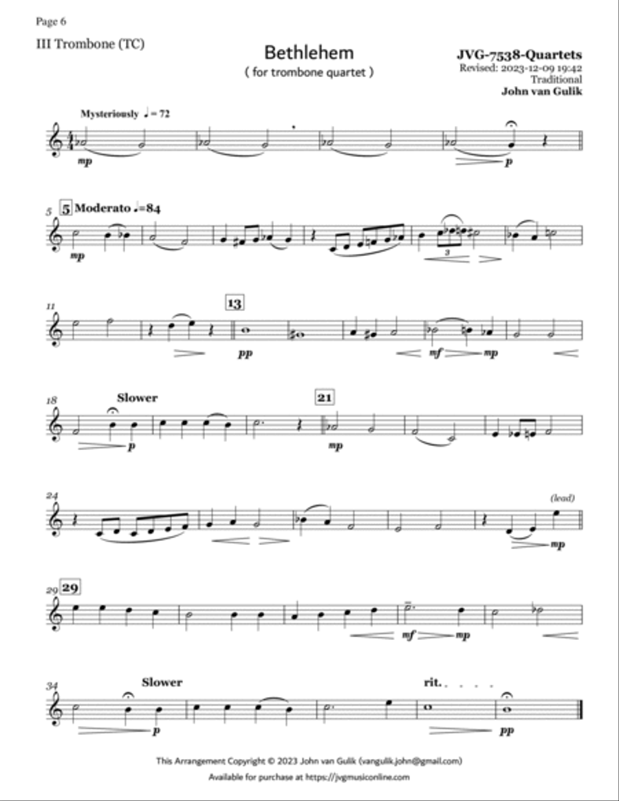 Trombone Quartets For Christmas Vol 1 - Part 3 - Treble Clef Brass Quartet scores gallery preview page 6