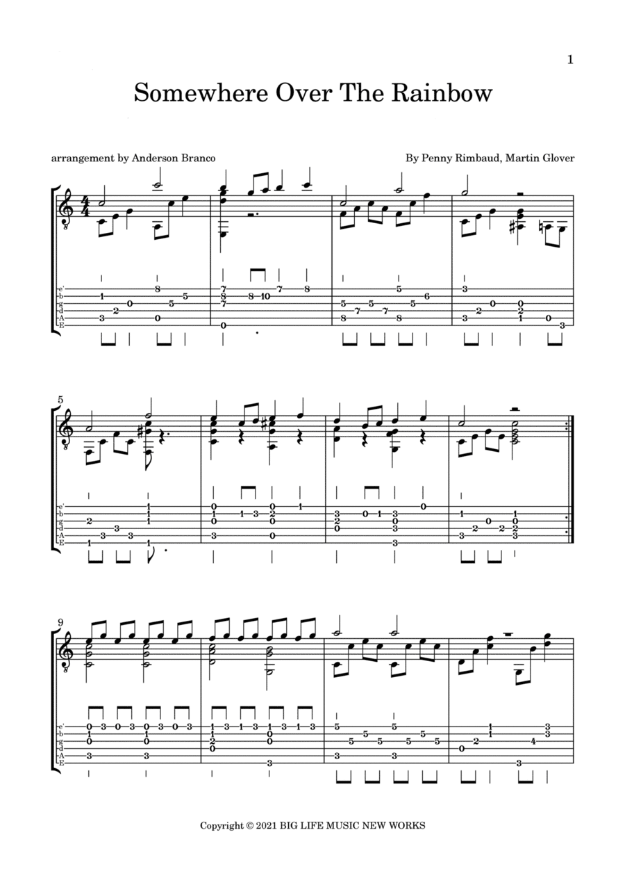 Somewhere Over The Rainbow Classical Guitar scores gallery preview page 1