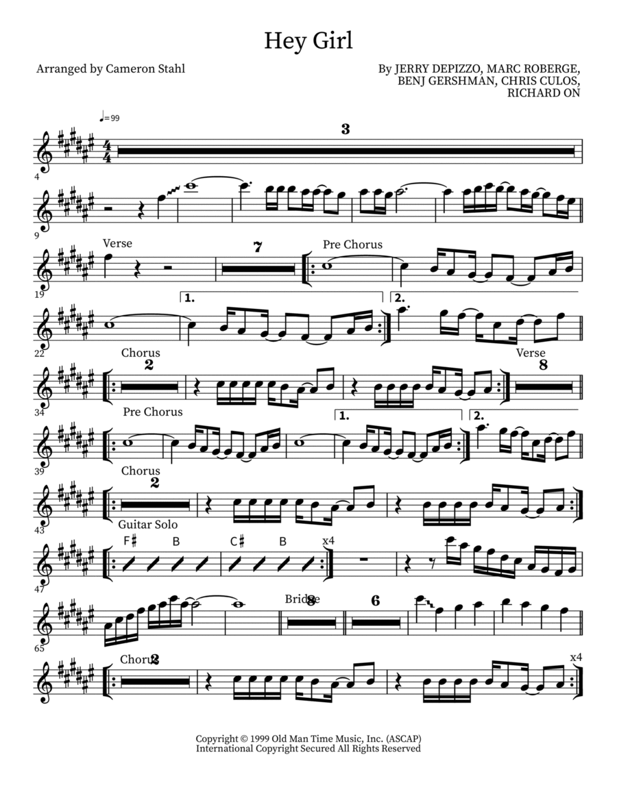 Hey Girl Tenor Saxophone scores gallery preview page 1