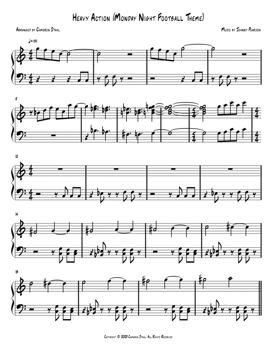 Heavy Action (Monday Night Football Theme) Piano Solo scores gallery preview page 1