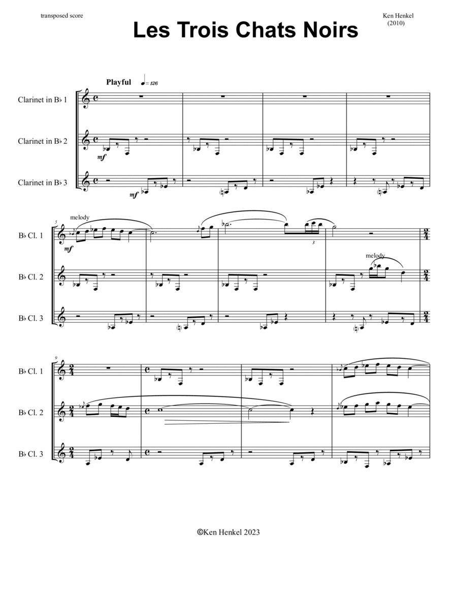 Les Trois Chats Noirs Clarinet Trio scores gallery preview page 1