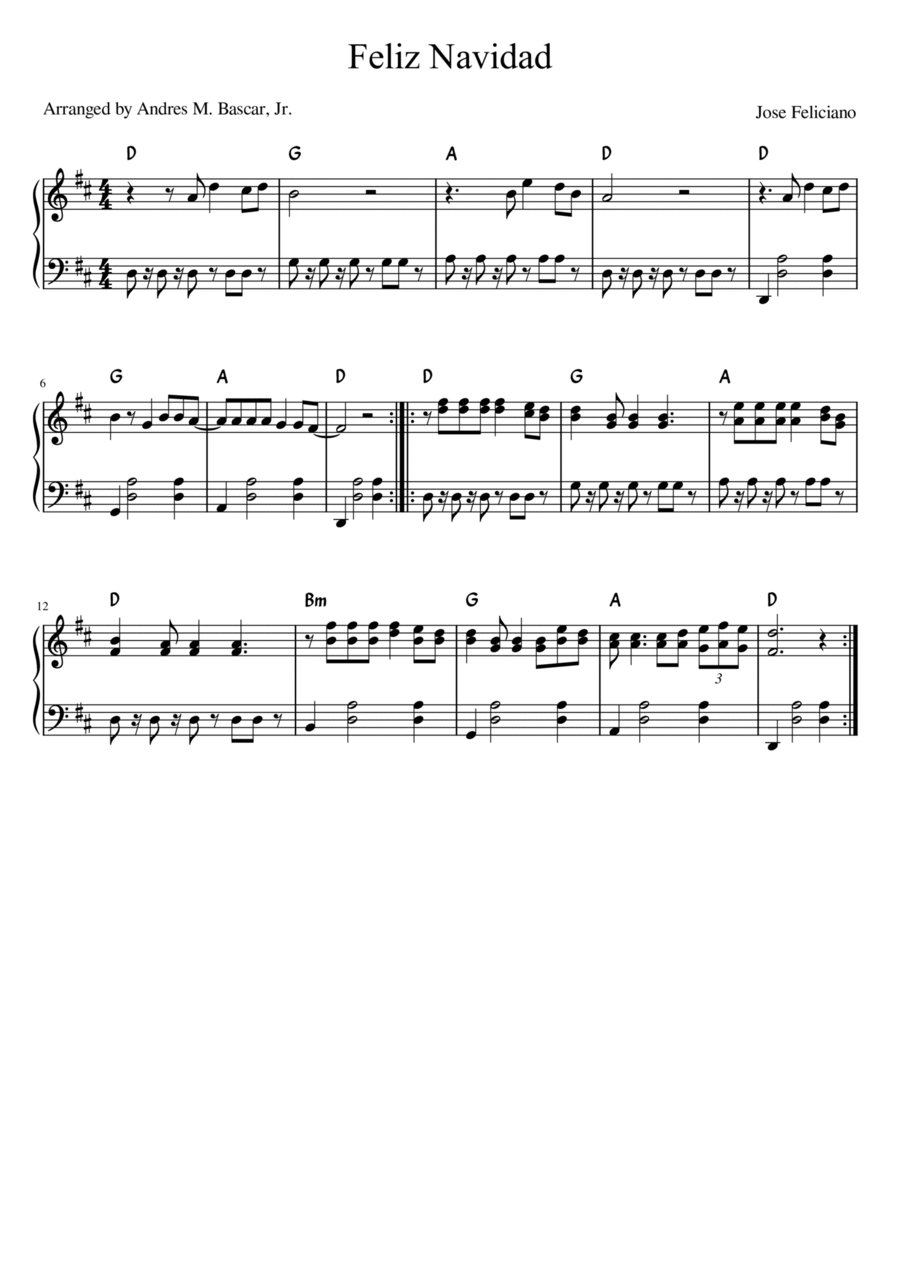 Feliz Navidad in D Major A Cappella scores gallery preview page 1