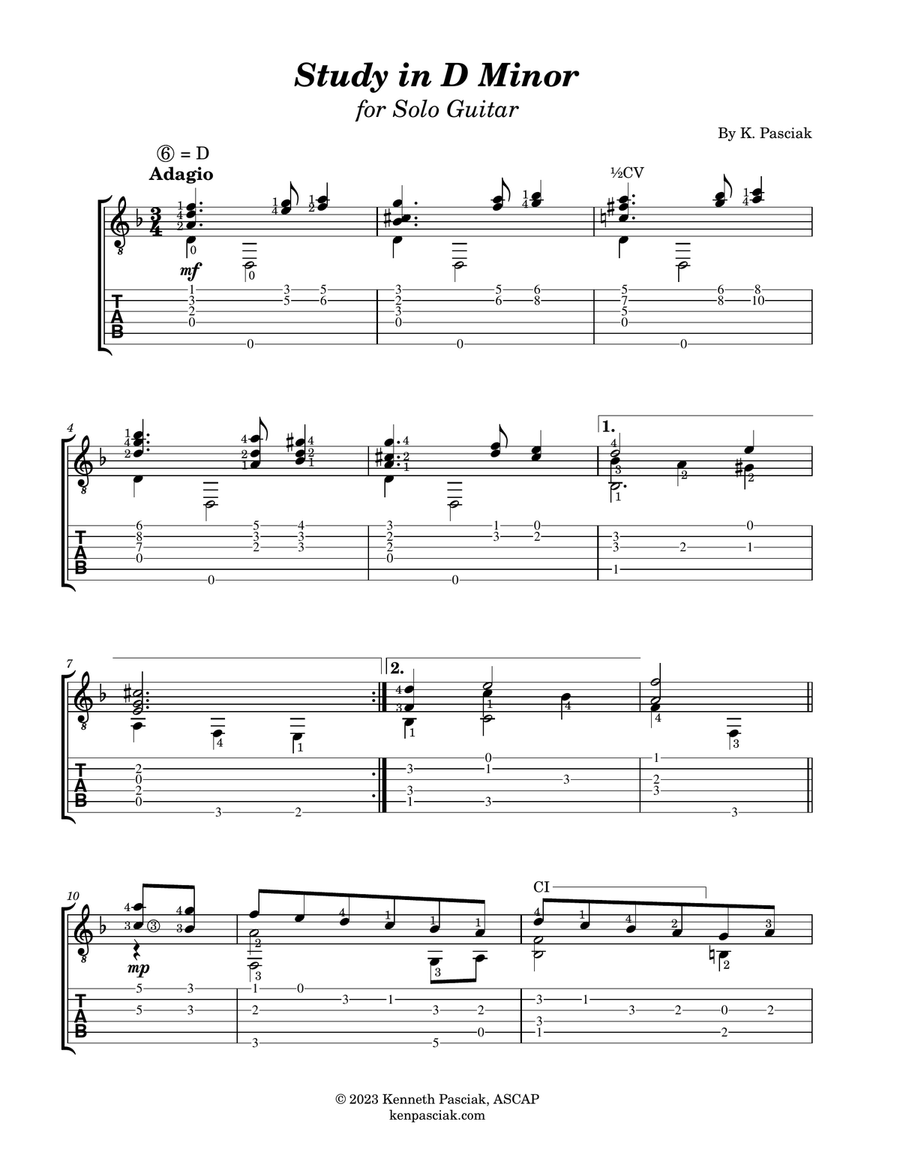 Study in D Minor (for Solo Guitar) Acoustic Guitar scores gallery preview page 2