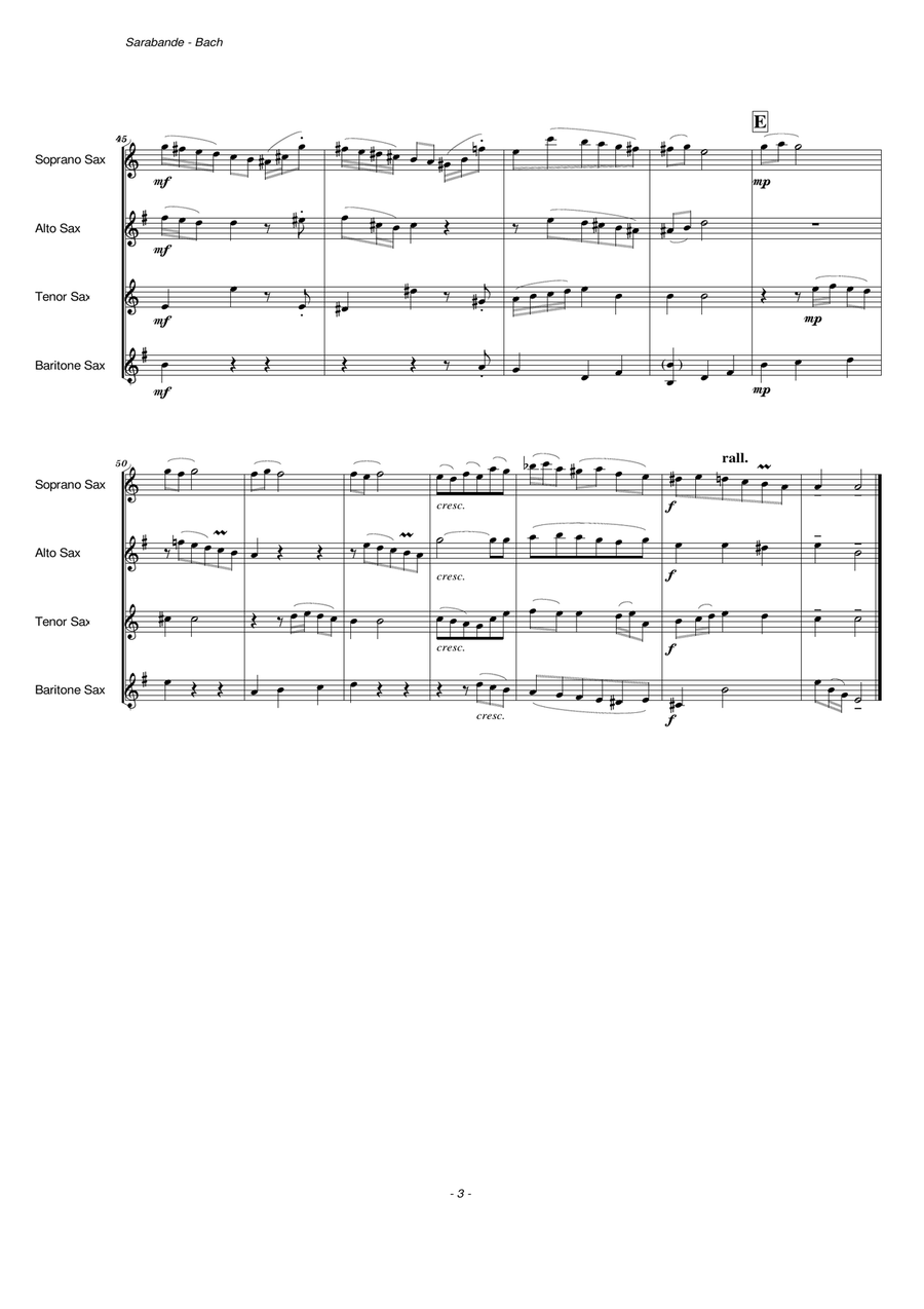 Sarabande from English Suite No. 2 (Saxophone Quartet) Saxophone Quartet scores gallery preview page 4