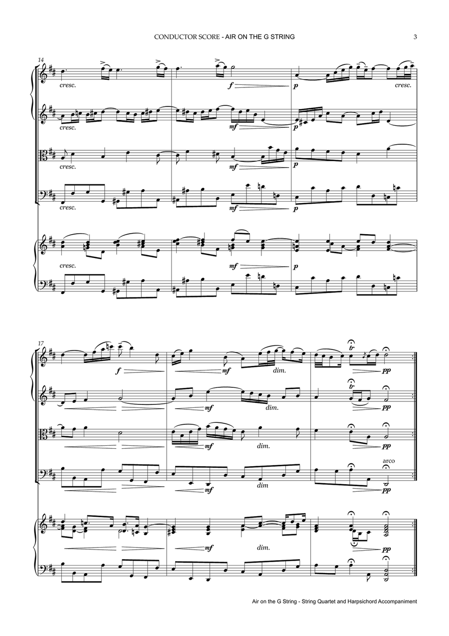 Air on The G String (From Orchestral Suite No. 3 in D, BWV 1068) String Quartet scores gallery preview page 3
