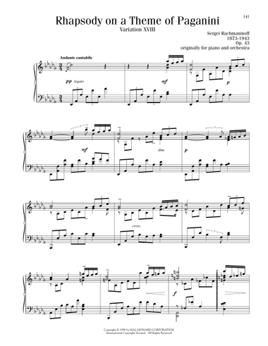 Rhapsody On A Theme Of Paganini, Variation XVIII