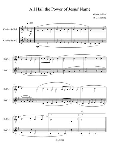 All Hail the Power of Jesus' Name (Clarinet Duet)