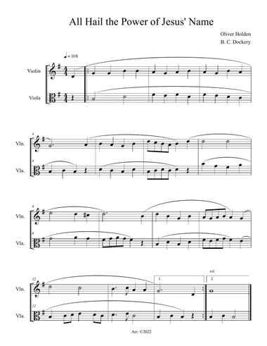 All Hail the Power of Jesus' Name (Violin and Viola Duet)