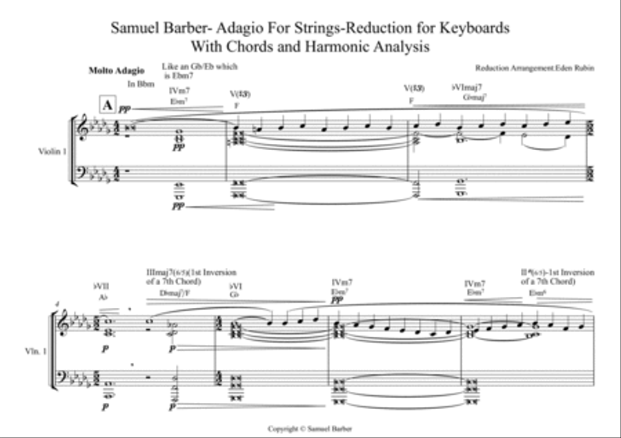 Samuel Barber - Adagio For Strings Resduction and Harmonic Analysis Piano Solo scores gallery preview page 6